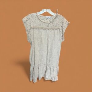 Allegra Masseti Chic Beige Lace Midi Dress (M) made in Italy  100% Linen